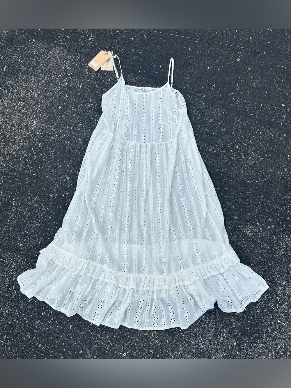LABEL OF LOVE White Eyelet  Cotton Tiered Midi Cover Up Dress Size Medium NWT